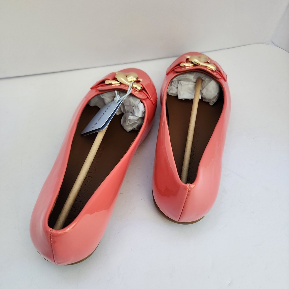 Aerosoles Bell Coral Pink Patent Gold Chain Link Loafers Flats Womens 10W New - Picture 11 of 11
